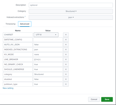 Sourcetype settings