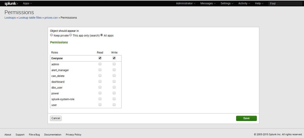 lookup table permissions