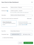 This screen image shows options for saving the hourly status chart to a new dashboard.