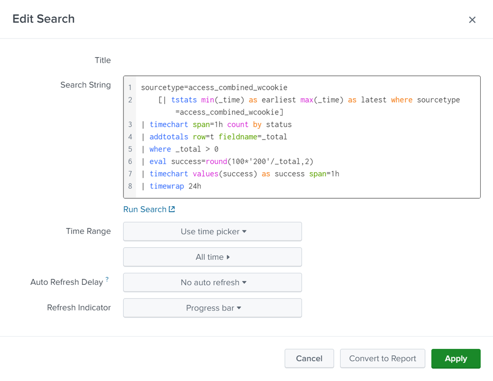 This screen image shows the update success rate search with timewrap.