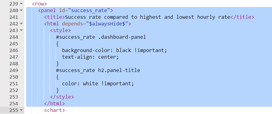 This screen image shows the success rate chart styling.