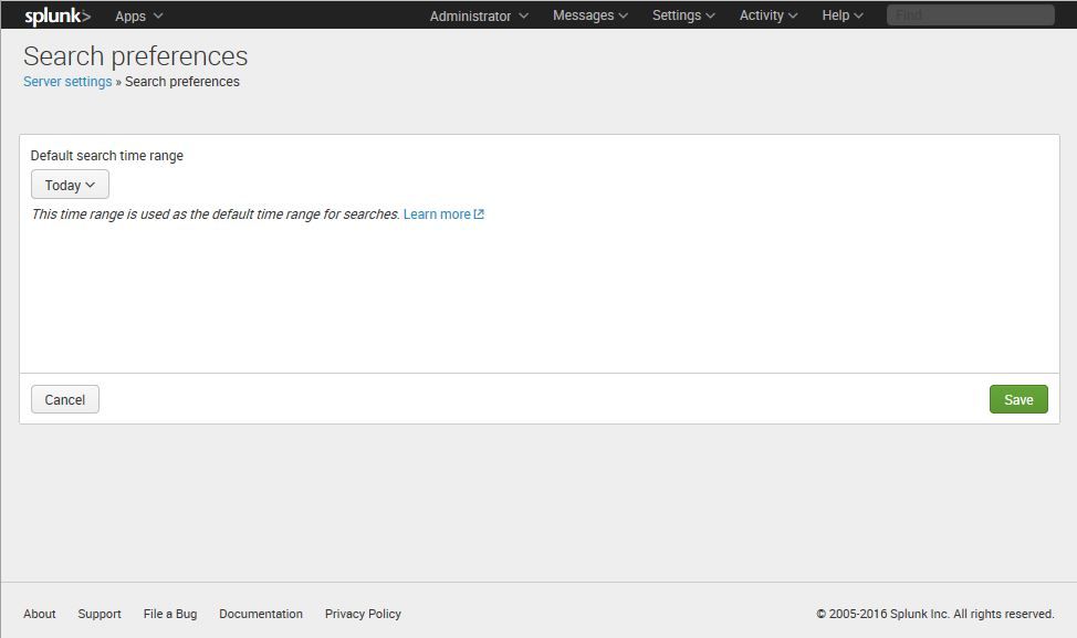 Search Preferences in Splunk v6.4.1
